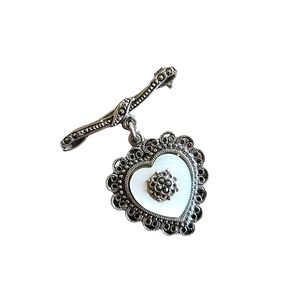 1928 Heart Dangle Brooch Mother of Pearl Look